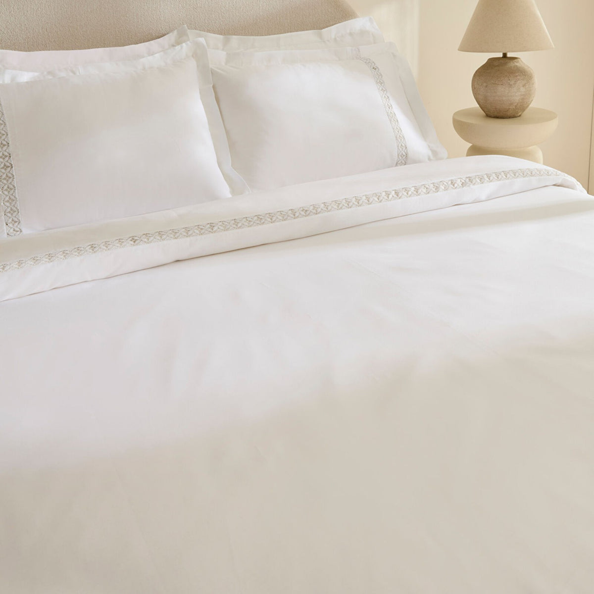 Karaca Home Miel %100 Cotton Sateen Double Duvet Cover Set White - MALLTURK