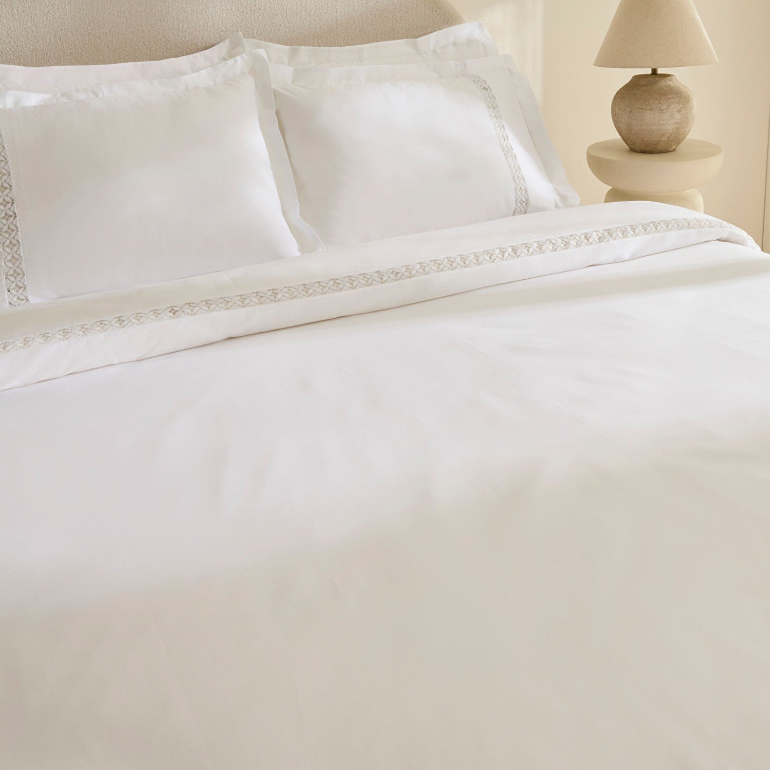 Karaca Home Miel %100 Cotton Sateen Double Duvet Cover Set White - MALLTURK