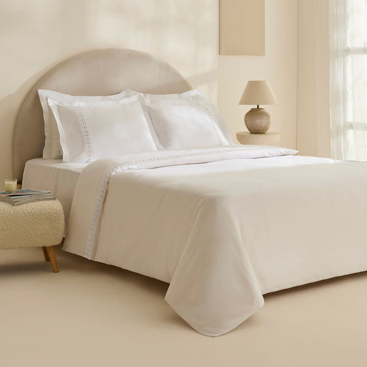 Karaca Home Miel %100 Cotton Sateen Double Duvet Cover Set White - MALLTURK