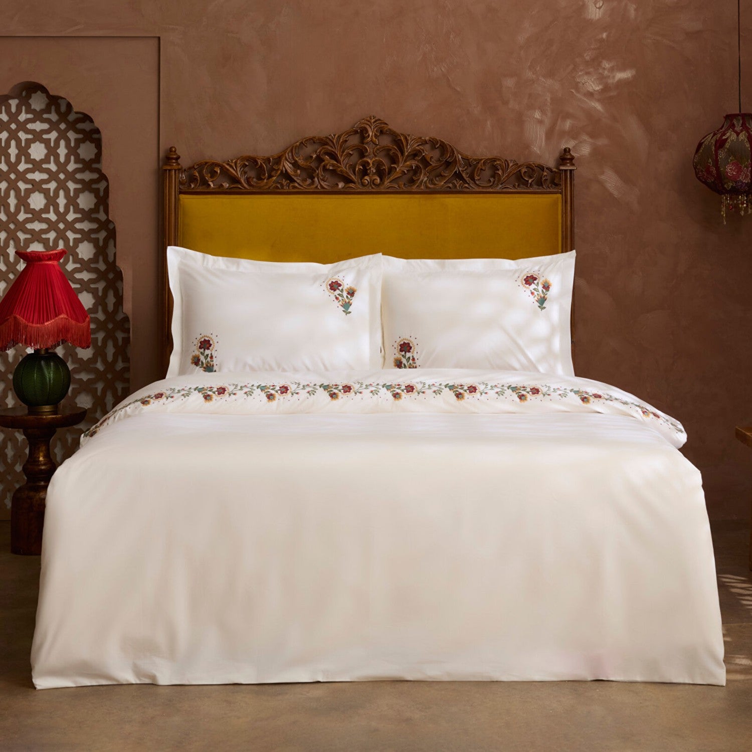 Karaca Home Dornel %100 Cotton Embroidered Double Duvet Cover Set White - MALLTURK