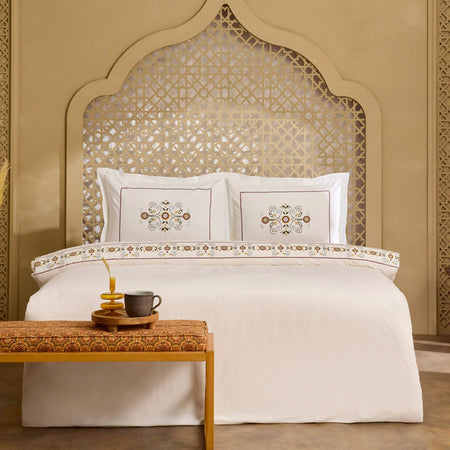 Karaca Home Beluna %100 Cotton Double Embroidered Duvet Cover Set White - MALLTURK