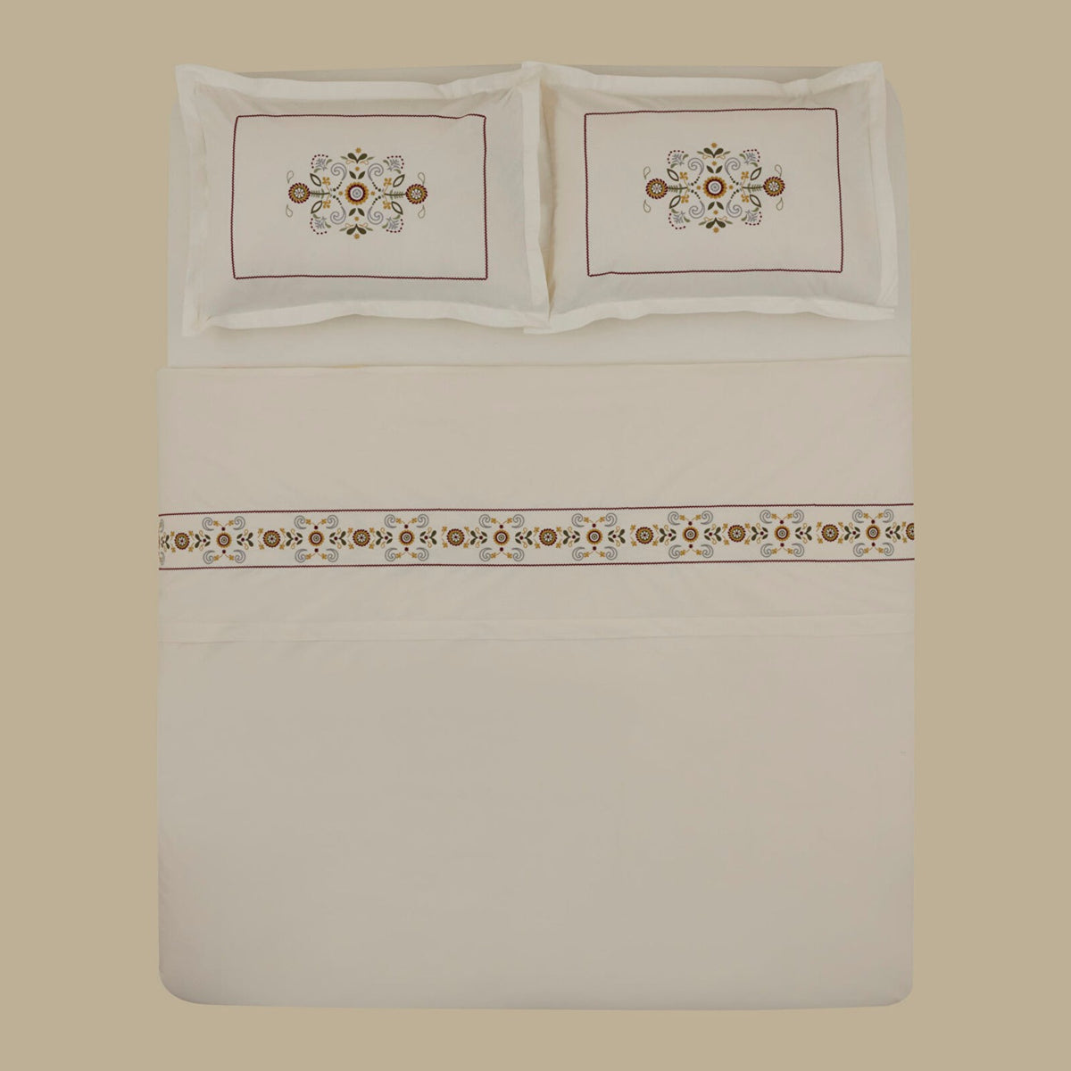 Karaca Home Beluna %100 Cotton Double Embroidered Duvet Cover Set White - MALLTURK