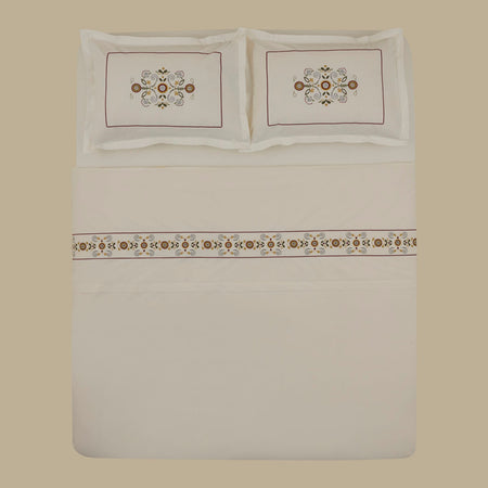 Karaca Home Beluna %100 Cotton Double Embroidered Duvet Cover Set White - MALLTURK