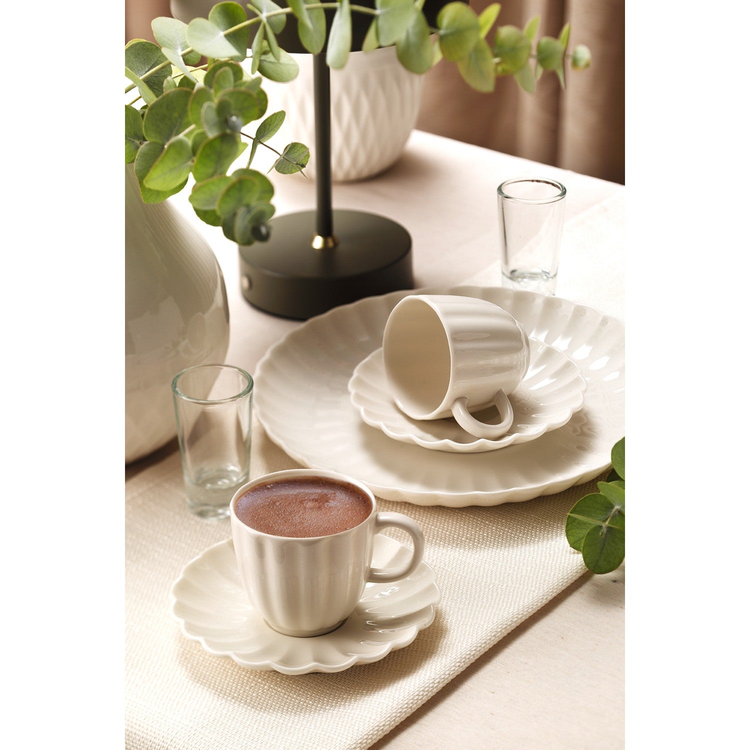 Kutahya Porselen Bone Luz 4-Piece Turkish Coffee Cup Set, White, for 2 - MALLTURK
