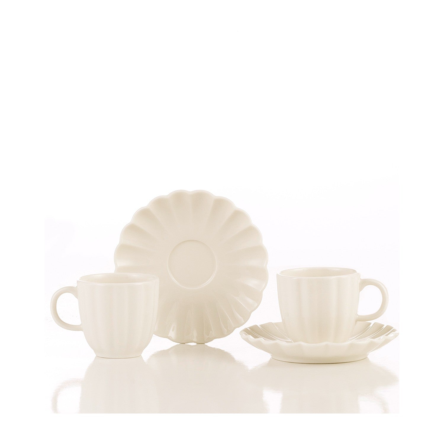 Kütahya Porselen Bone Luz 4-Piece Turkish Coffee Cup Set, White, for 2