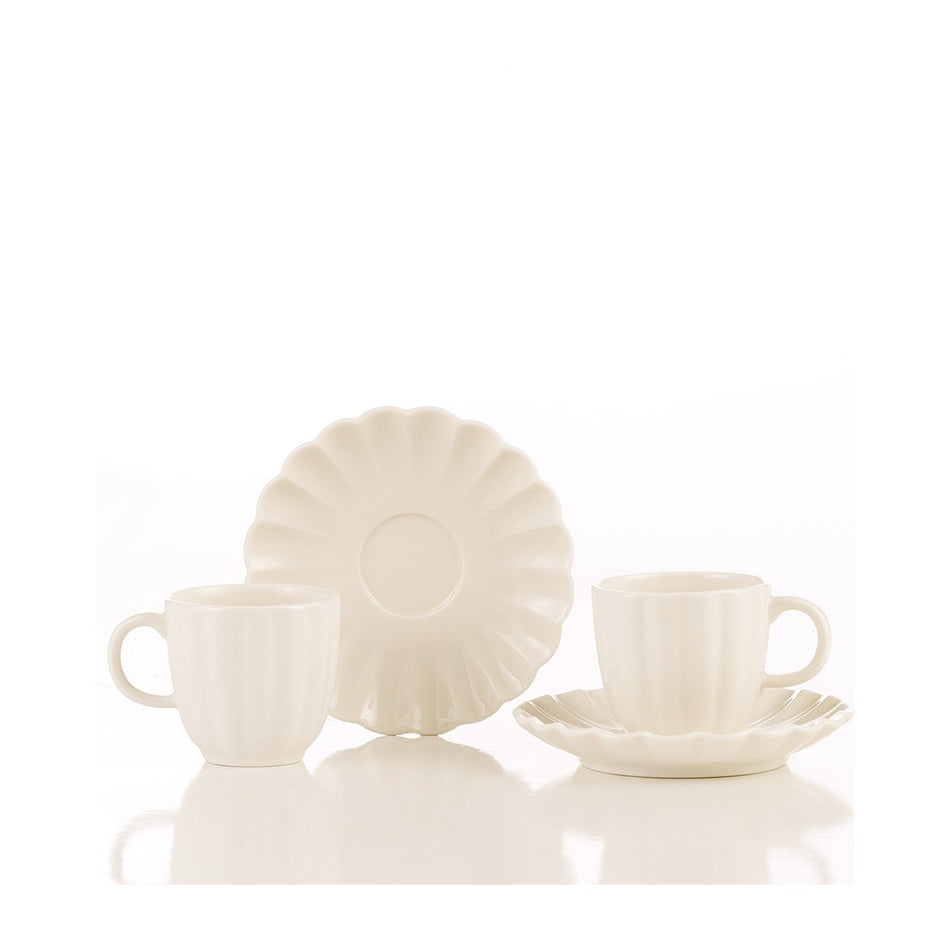 Kutahya Porselen Bone Luz 4-Piece Turkish Coffee Cup Set, White, for 2 - MALLTURK