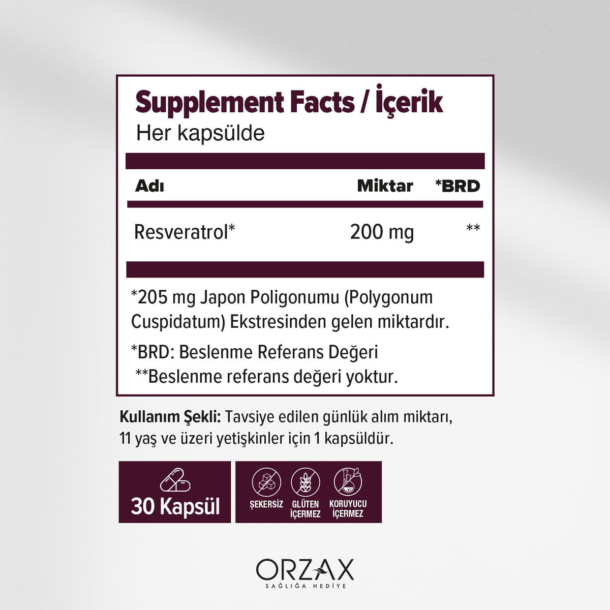 Orzax Ocean Resveratrol 200 mg 30 Capsule - MALLTURK