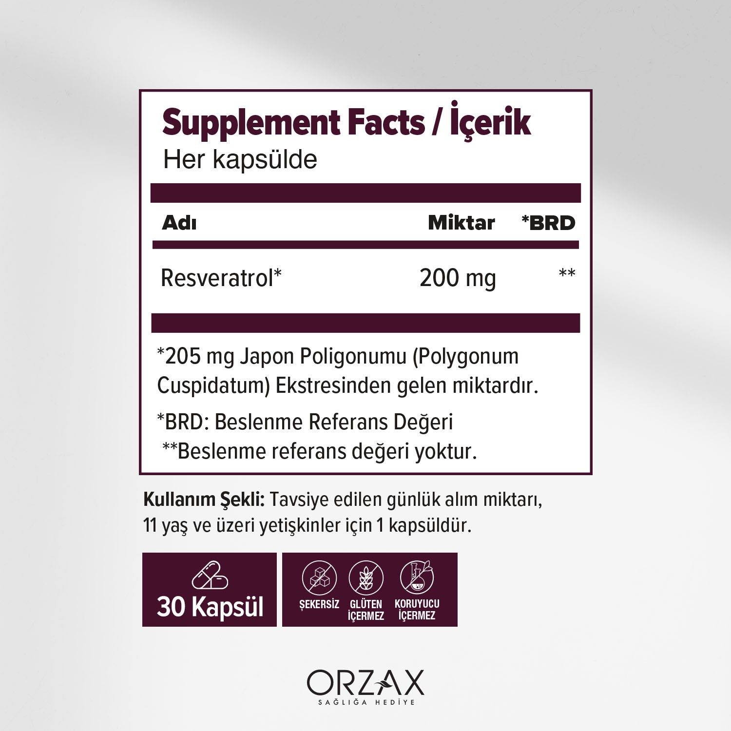 Orzax Ocean Resveratrol 200 mg 30 Capsule - MALLTURK