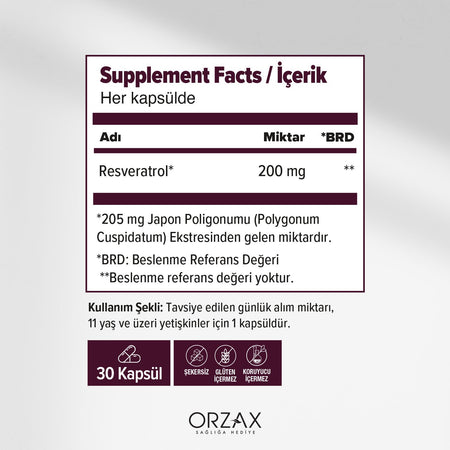 Orzax Ocean Resveratrol 200 mg 30 Capsule - MALLTURK