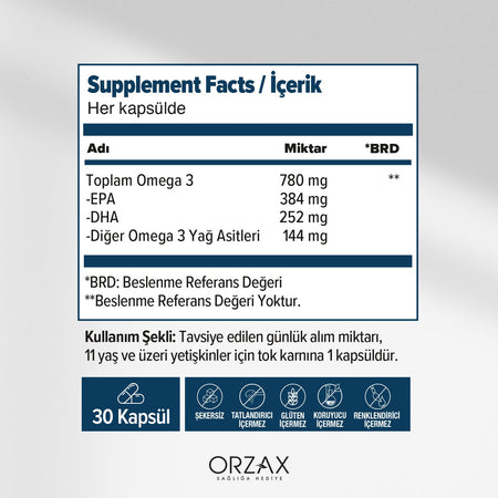 Orzax Ocean Plus 1200 mg Fish Oil 50 Capsule - MALLTURK