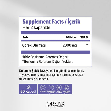 Orzax Ocean Black Seed Oil 1000 mg 60 Softgel Capsule Soguk Sikim - MALLTURK