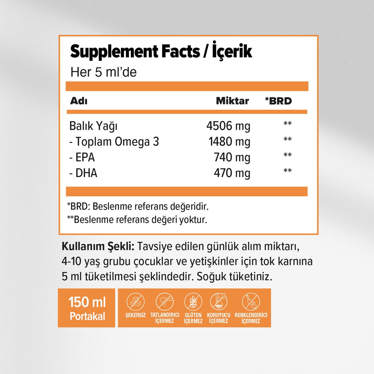Orzax Ocean Fish Oil Orange Flavor Syrup 150 ml - MALLTURK