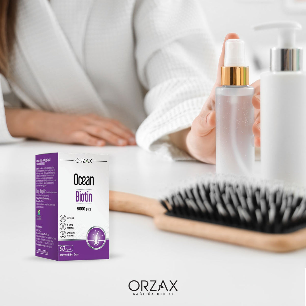 Orzax Ocean Biotin 60 Capsule 5000 mcg Turkey Origin Seker and Gluten Icermeyen Vitamin Supplement - MALLTURK