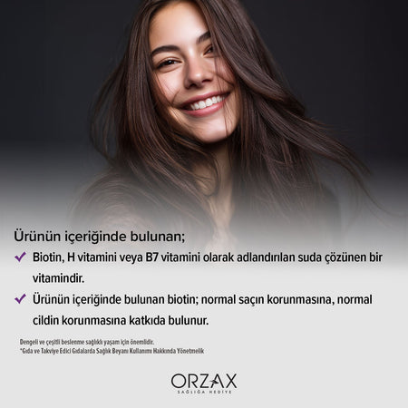 Orzax Ocean Biotin 60 Capsule 5000 mcg Turkey Origin Seker and Gluten Icermeyen Vitamin Supplement - MALLTURK