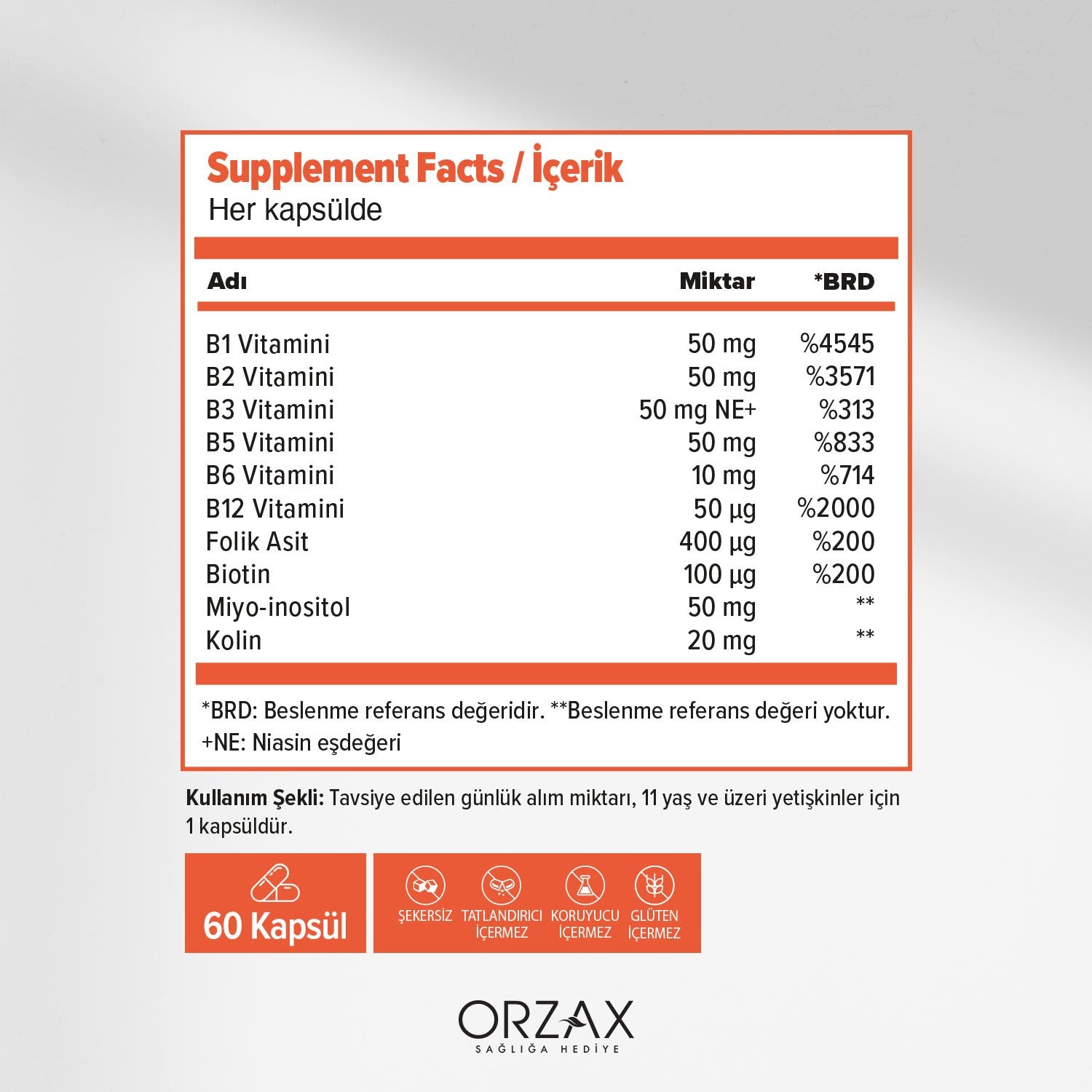 Orzax Ocean B Complex 50 Capsule Unflavored Dietary Supplement - MALLTURK
