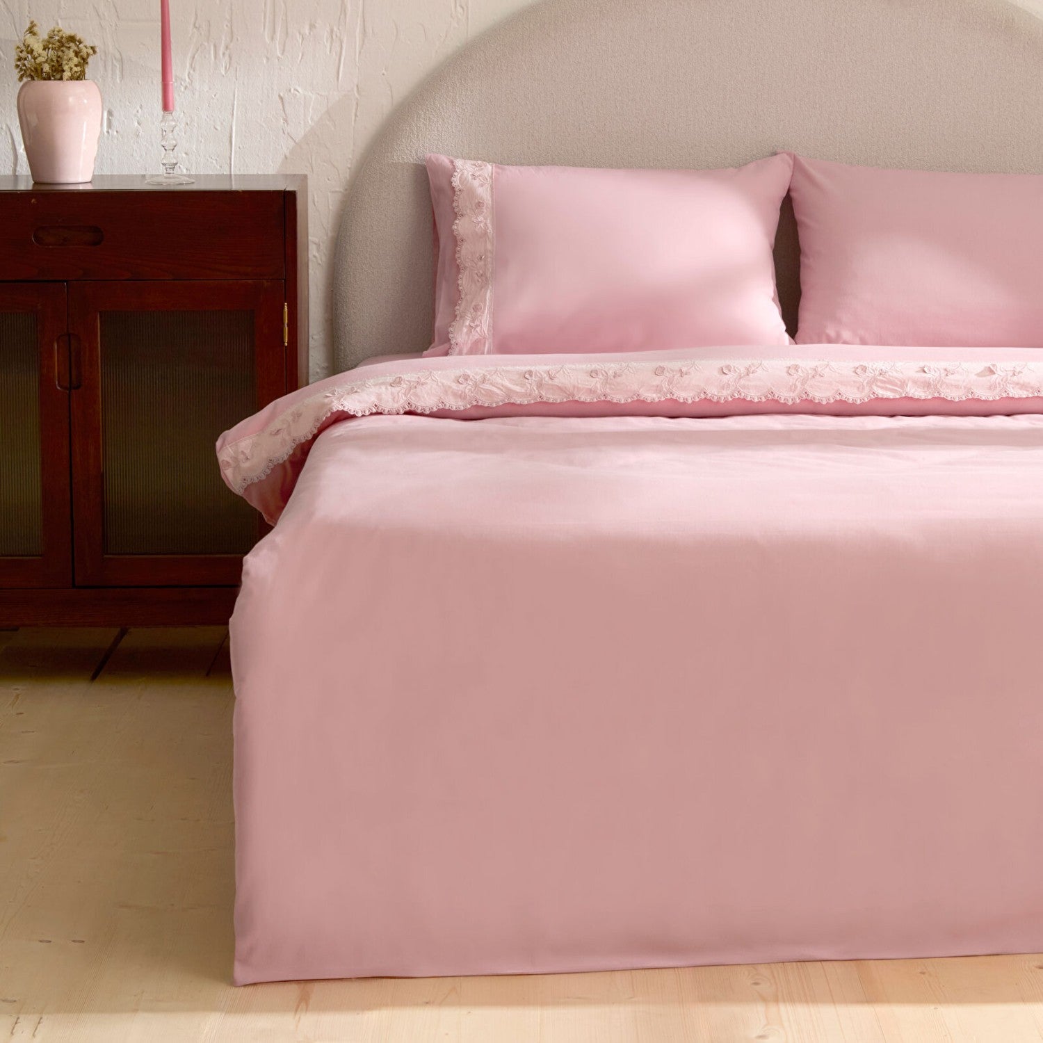 Karaca Home Delvyn %100 Cotton Double Duvet Cover Set Powder Pink - MALLTURK