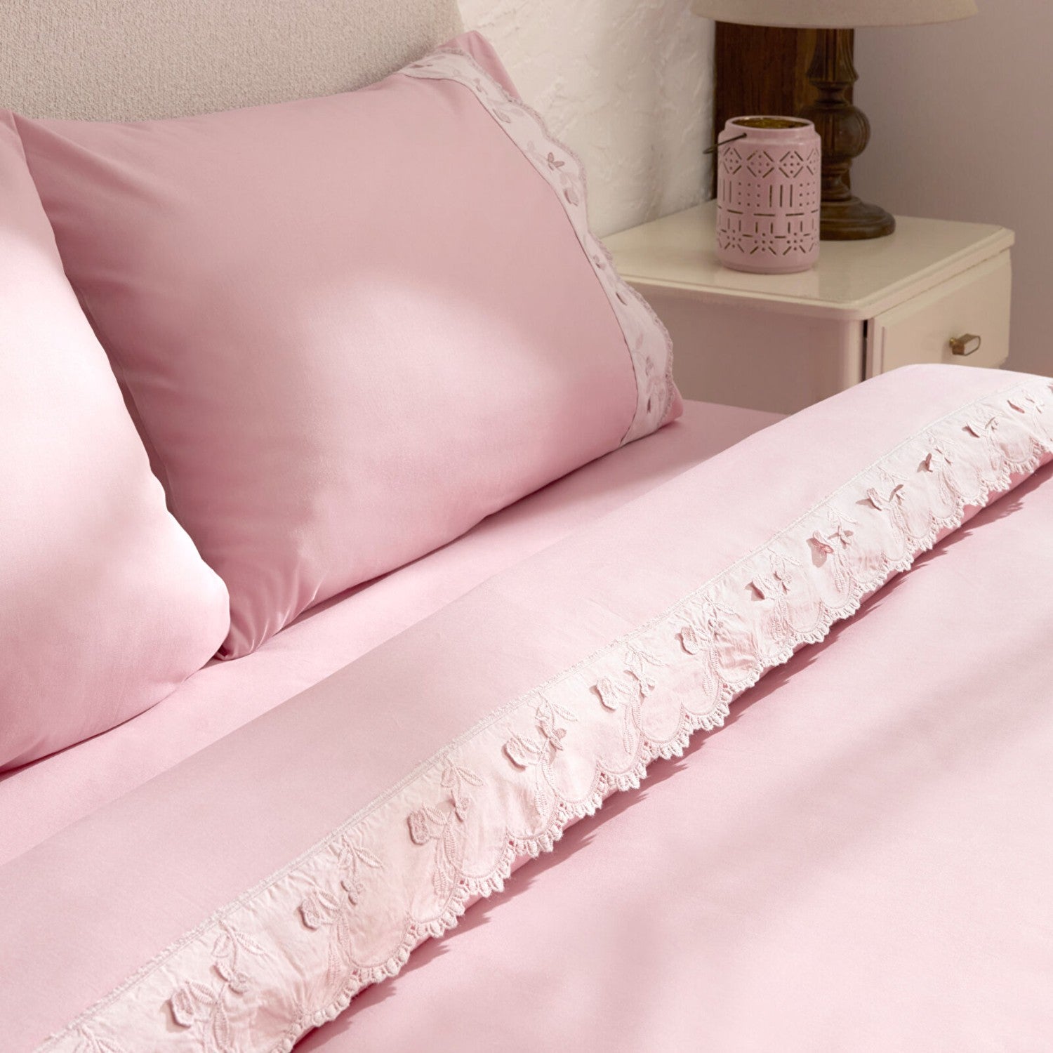 Karaca Home Delvyn %100 Cotton Double Duvet Cover Set Powder Pink - MALLTURK
