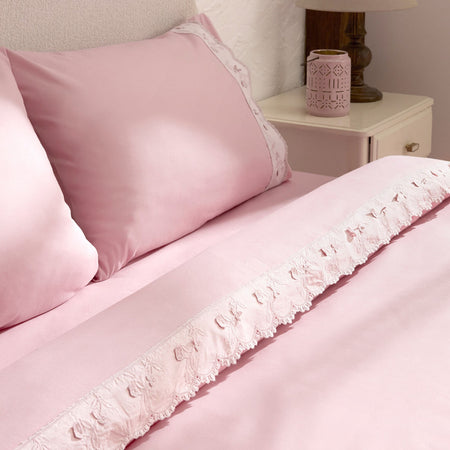 Karaca Home Delvyn %100 Cotton Double Duvet Cover Set Powder Pink - MALLTURK