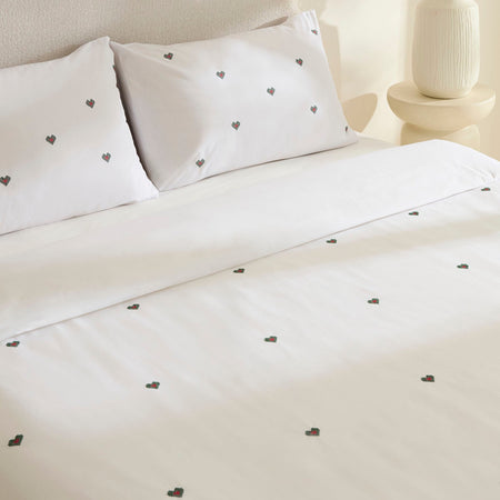 Karaca Home Amour Mio Kalp Patterned %100 Cotton Double Embroidered Duvet Cover Set White - MALLTURK