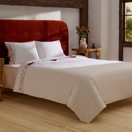 Karaca Home Calia %100 Cotton Embroidered Double Duvet Cover Set White - MALLTURK