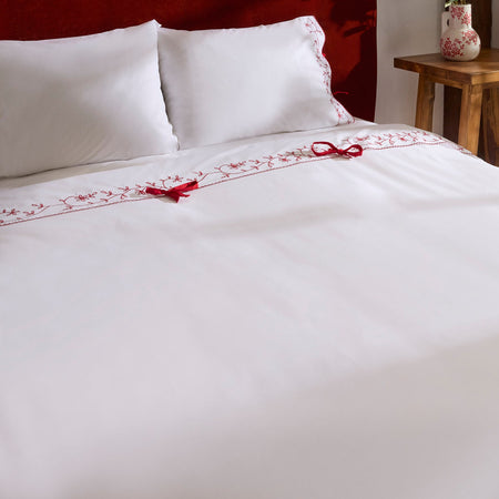 Karaca Home Calia %100 Cotton Embroidered Double Duvet Cover Set White - MALLTURK