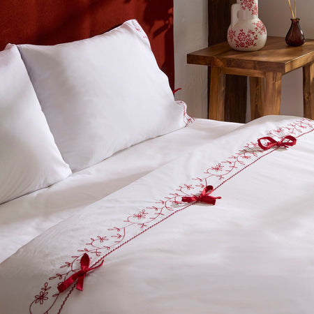 Karaca Home Calia %100 Cotton Embroidered Double Duvet Cover Set White - MALLTURK