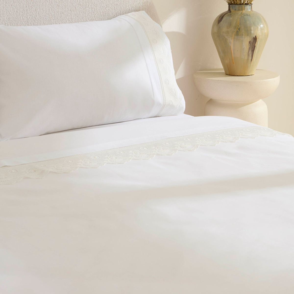 Karaca Home Teora Lace Double Duvet Cover Set White - MALLTURK