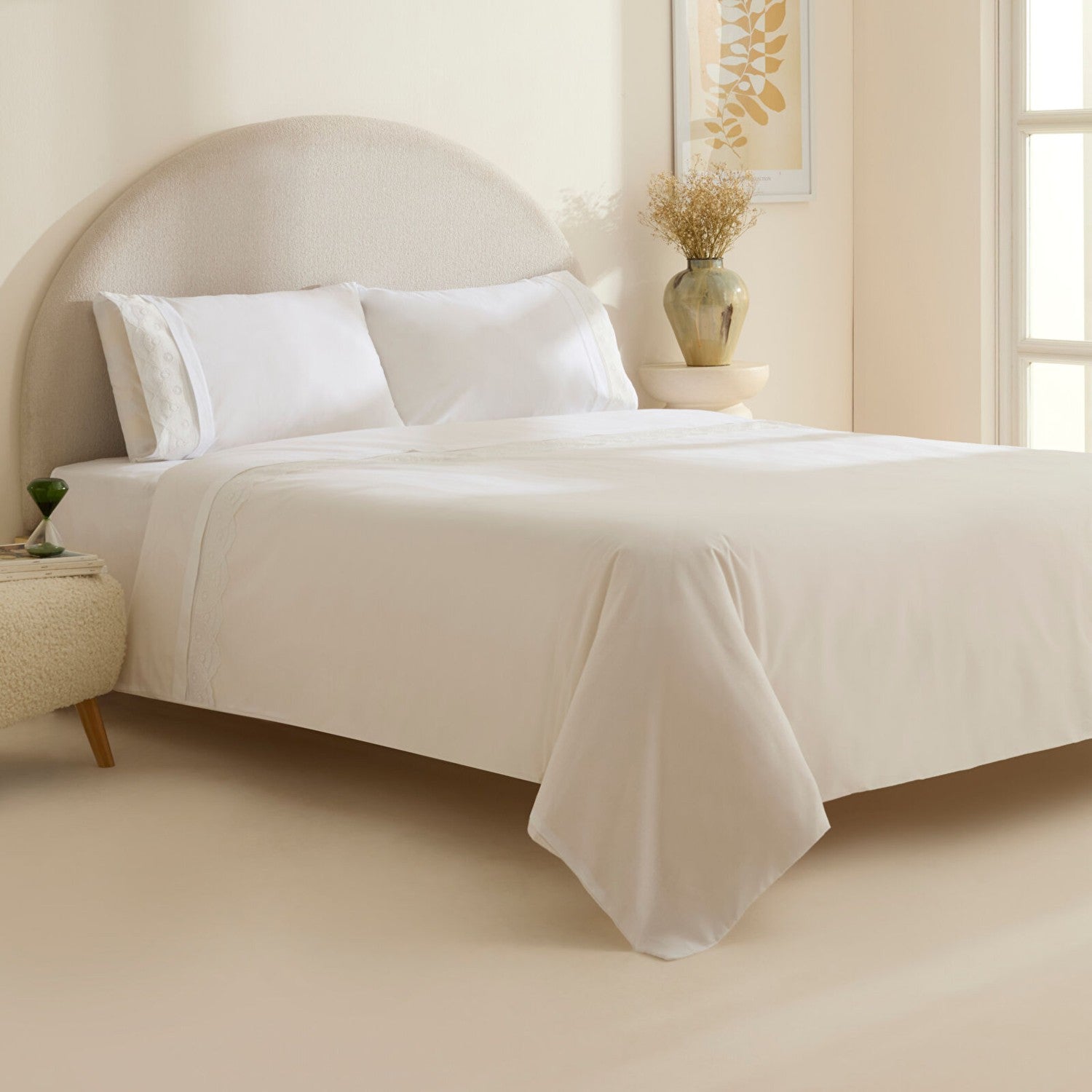 Karaca Home Teora Lace Double Duvet Cover Set White - MALLTURK