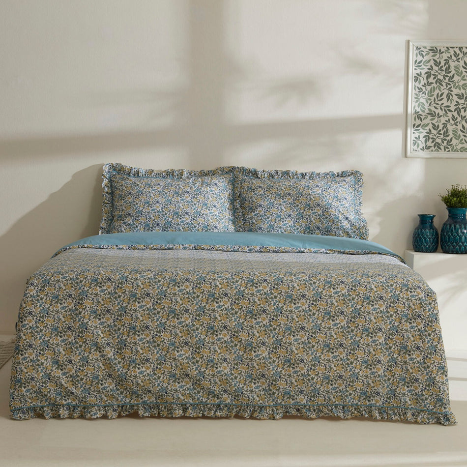 Karaca Home Minay 52 Thread Count %100 Cotton Double Duvet Cover Set Blue - MALLTURK