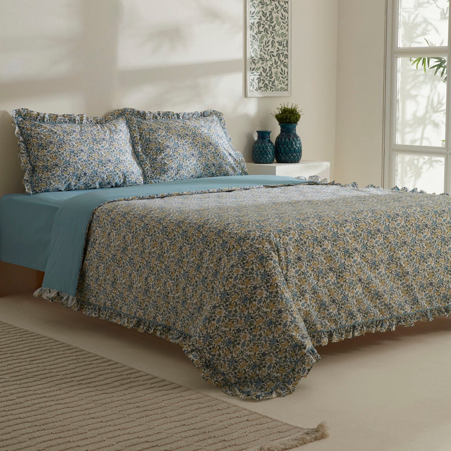 Karaca Home Minay 52 Thread Count %100 Cotton Double Duvet Cover Set Blue - MALLTURK