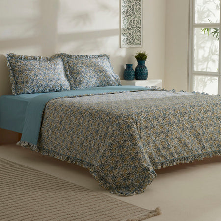 Karaca Home Minay 52 Thread Count %100 Cotton Double Duvet Cover Set Blue - MALLTURK
