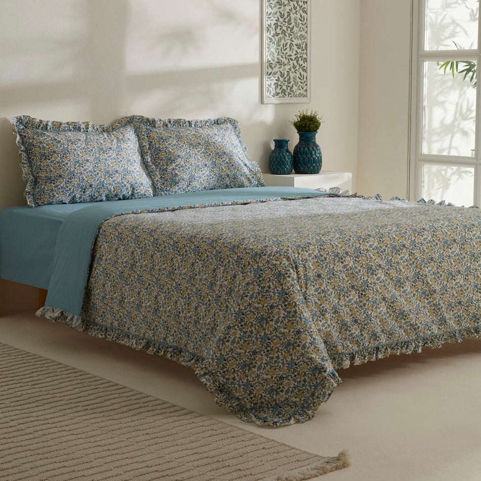 Karaca Home Minay 52 Thread Count %100 Cotton Double Duvet Cover Set Blue - MALLTURK