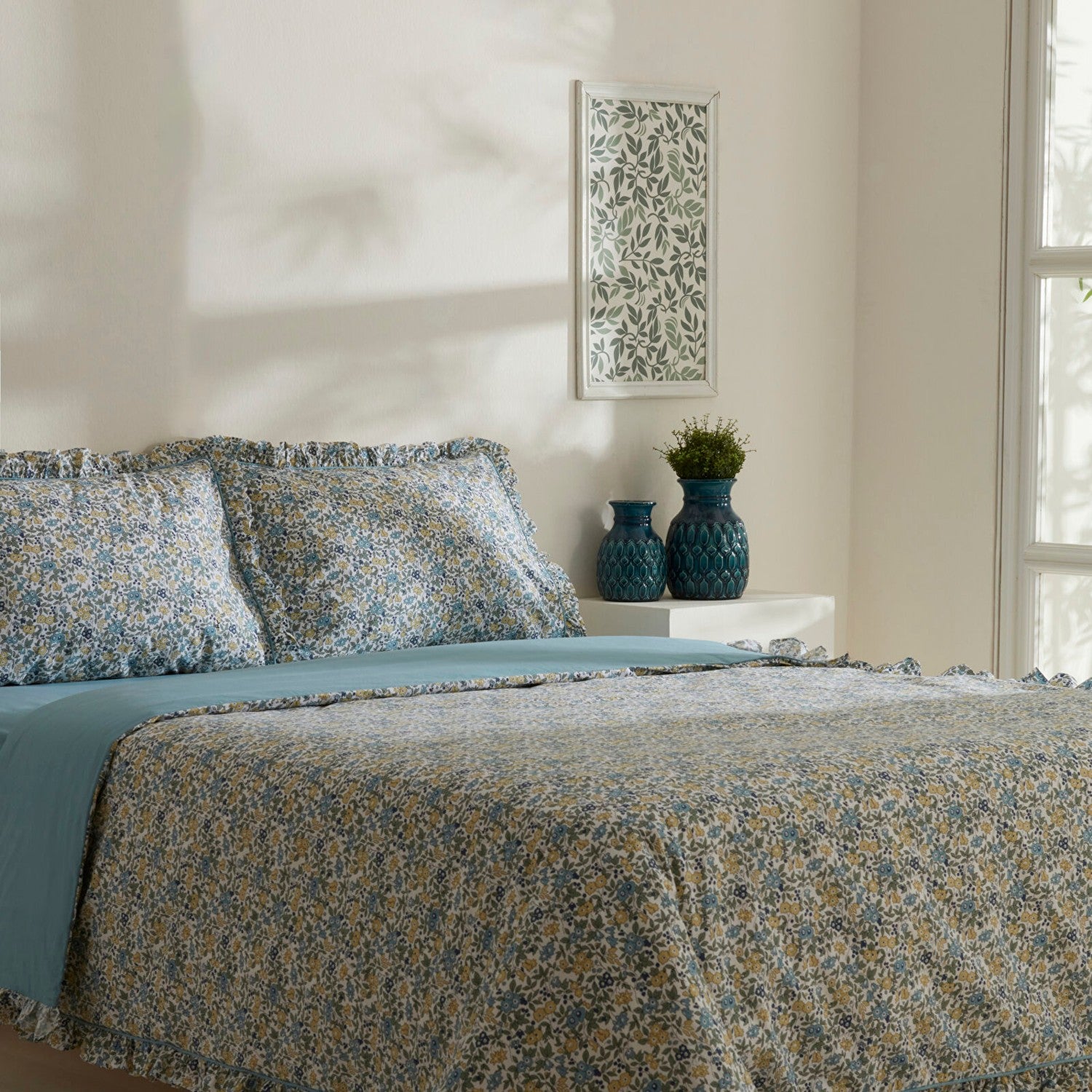Karaca Home Minay 52 Thread Count %100 Cotton Double Duvet Cover Set Blue - MALLTURK
