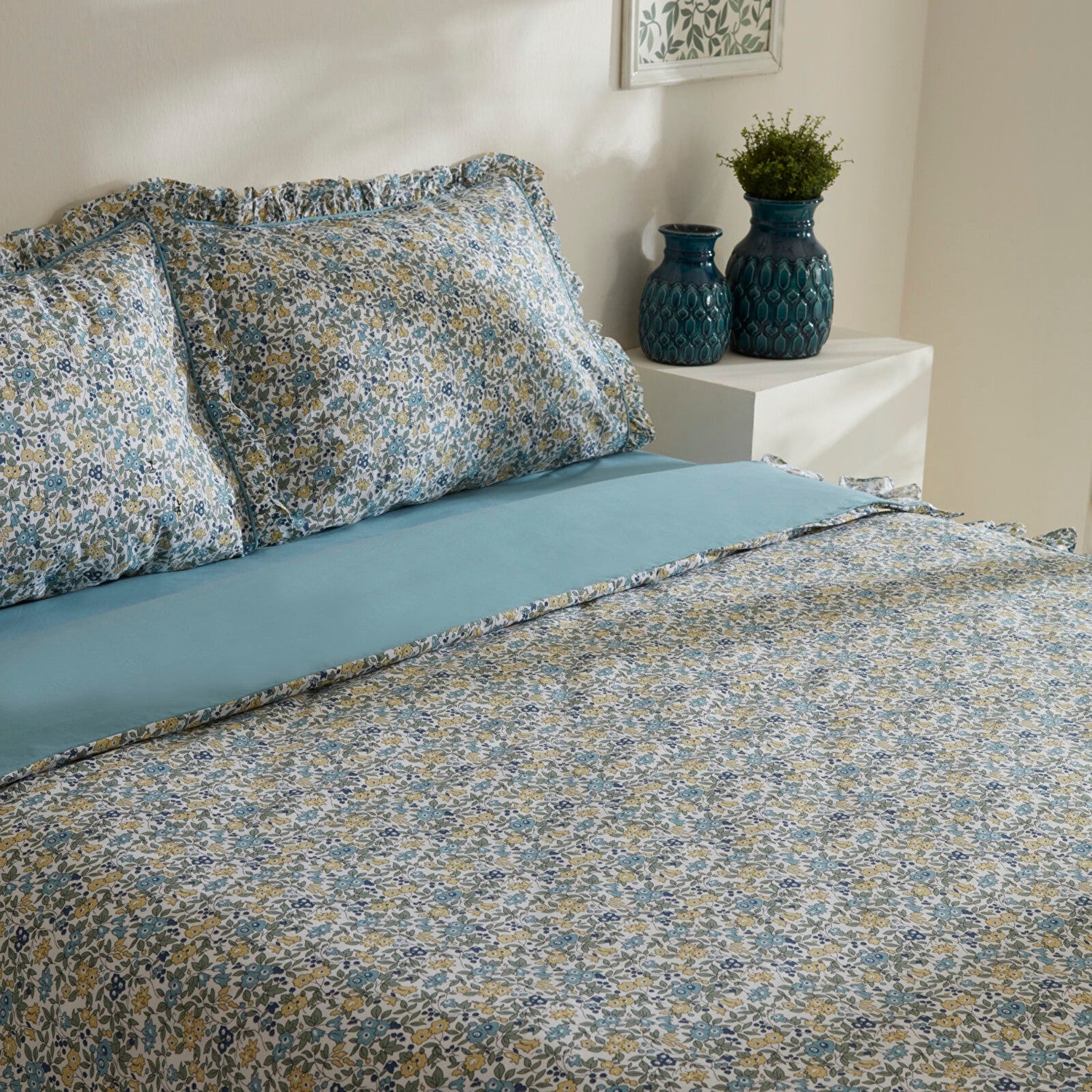 Karaca Home Minay 52 Thread Count %100 Cotton Double Duvet Cover Set Blue - MALLTURK