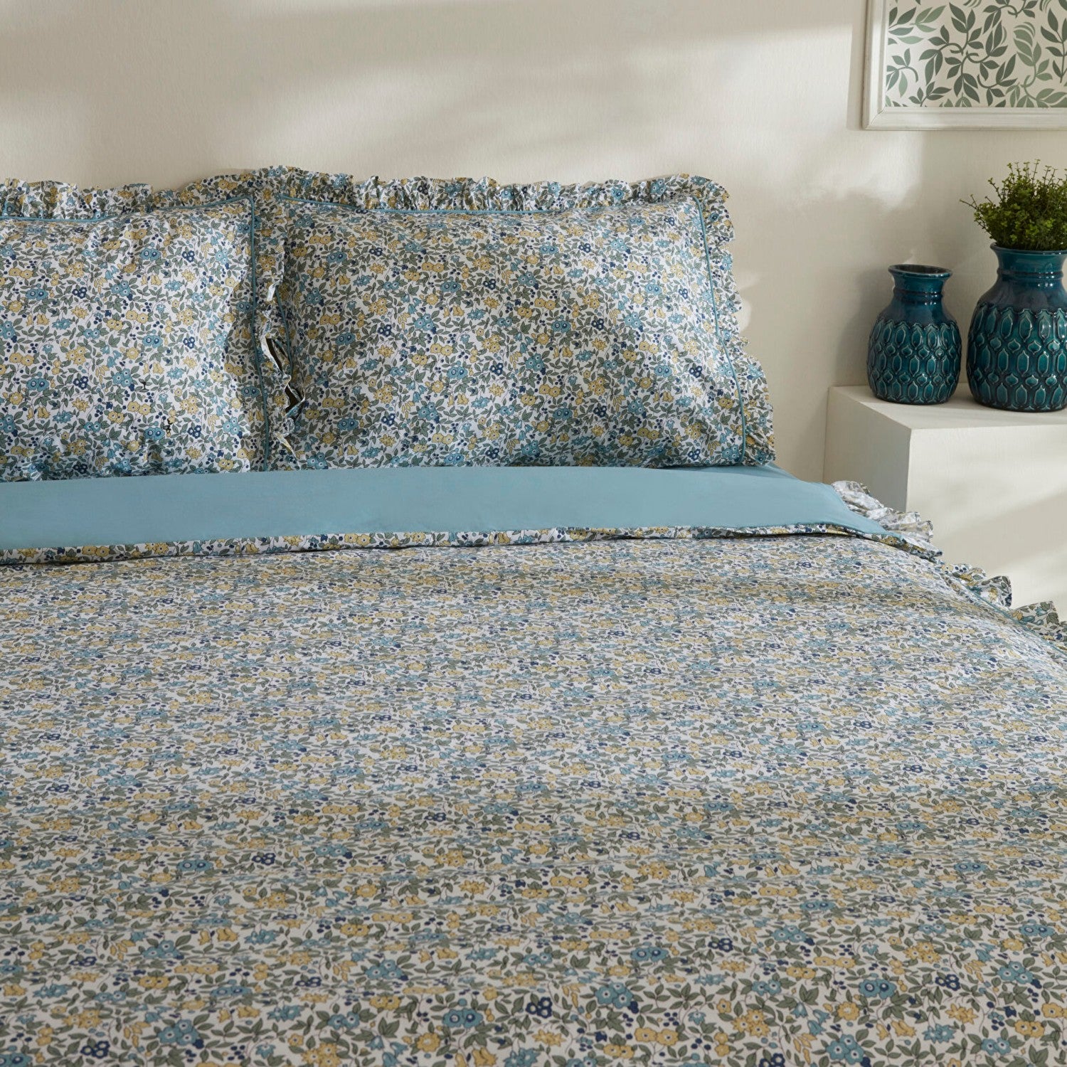 Karaca Home Minay 52 Thread Count %100 Cotton Double Duvet Cover Set Blue - MALLTURK