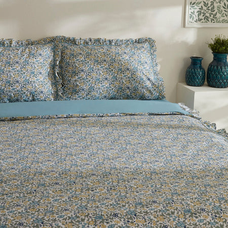 Karaca Home Minay 52 Thread Count %100 Cotton Double Duvet Cover Set Blue - MALLTURK