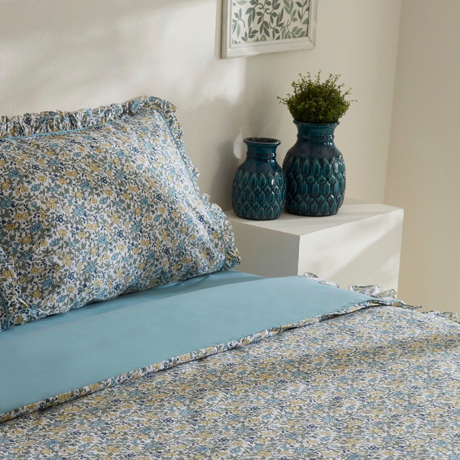 Karaca Home Minay 52 Thread Count %100 Cotton Double Duvet Cover Set Blue - MALLTURK