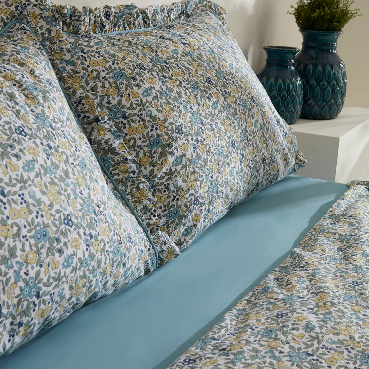 Karaca Home Minay 52 Thread Count %100 Cotton Double Duvet Cover Set Blue - MALLTURK