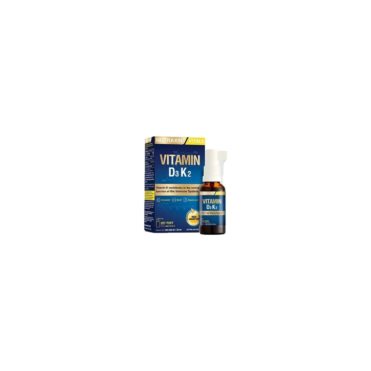 Nutraxin D3 K2 Vitamin Spray 30 ml For Adults Unflavored Liquid Supplement - MALLTURK