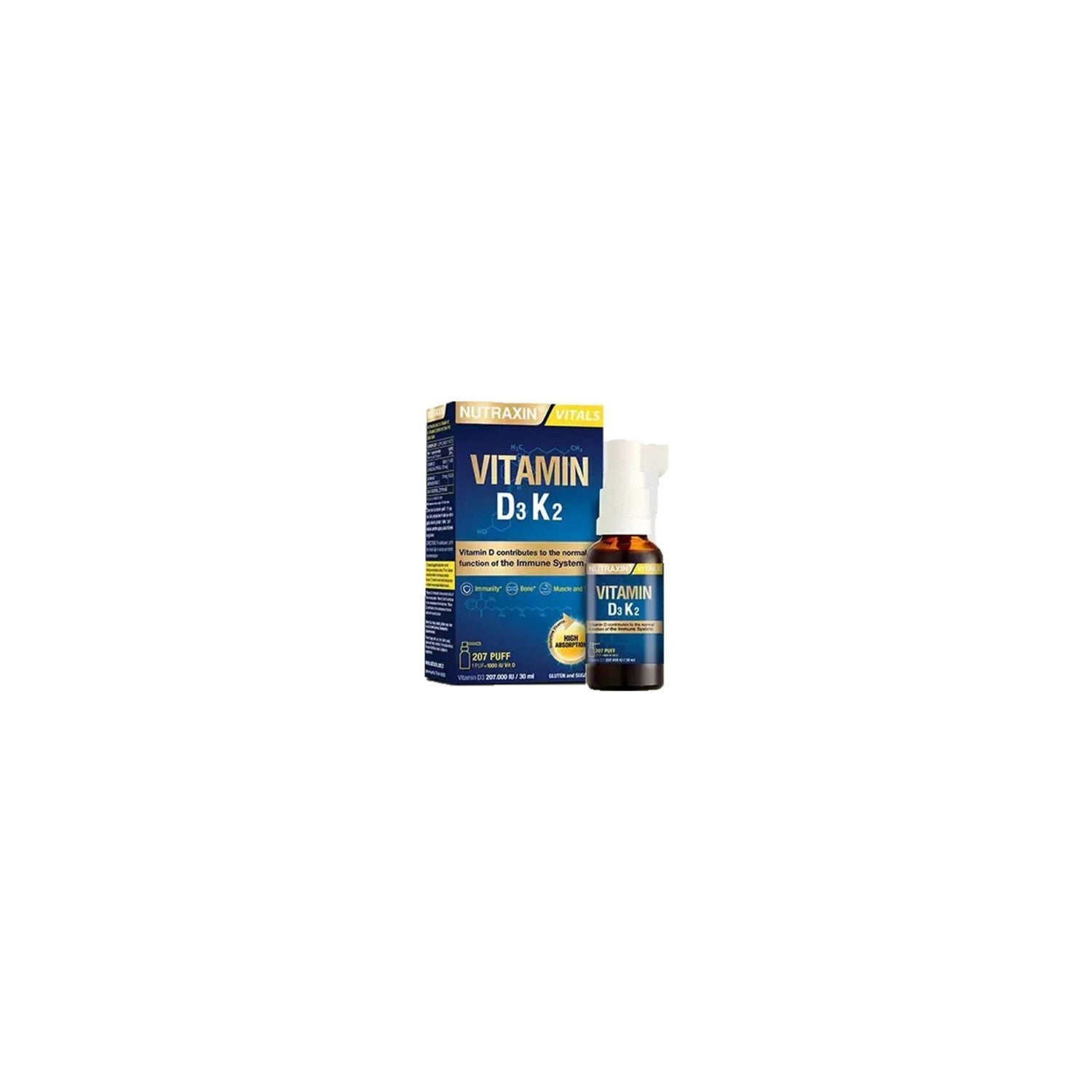 Nutraxin D3 K2 Vitamin Spray 30 ml For Adults Unflavored Liquid Supplement - MALLTURK