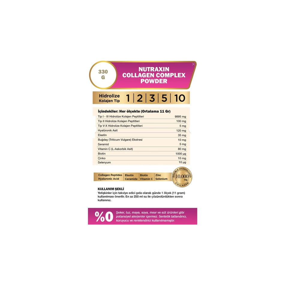 Nutraxin Beauty Collagen Complex 330GR Ananas Flavored Powder Supplement Urun Turkey Origin - MALLTURK
