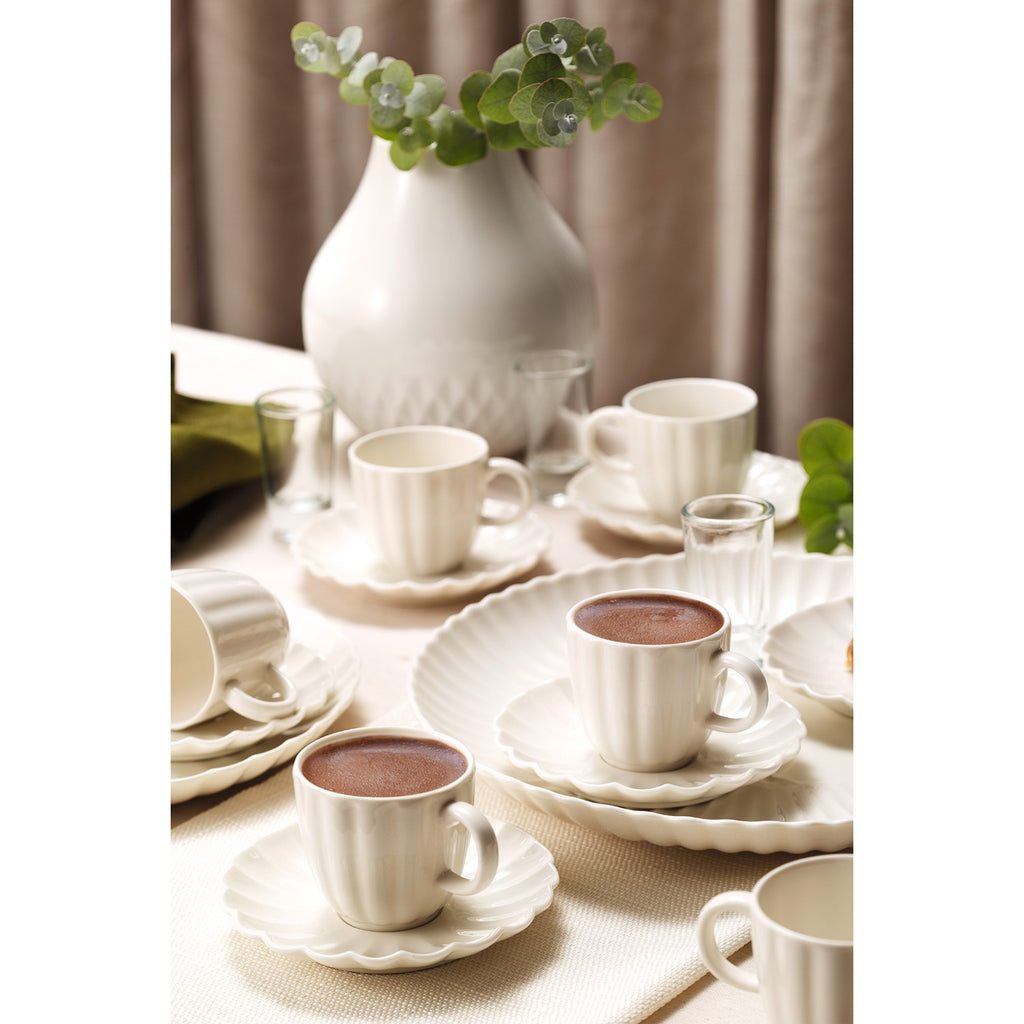 Kütahya Porselen Bone Luz 12-Piece Turkish Coffee Cup Set, White, for 6