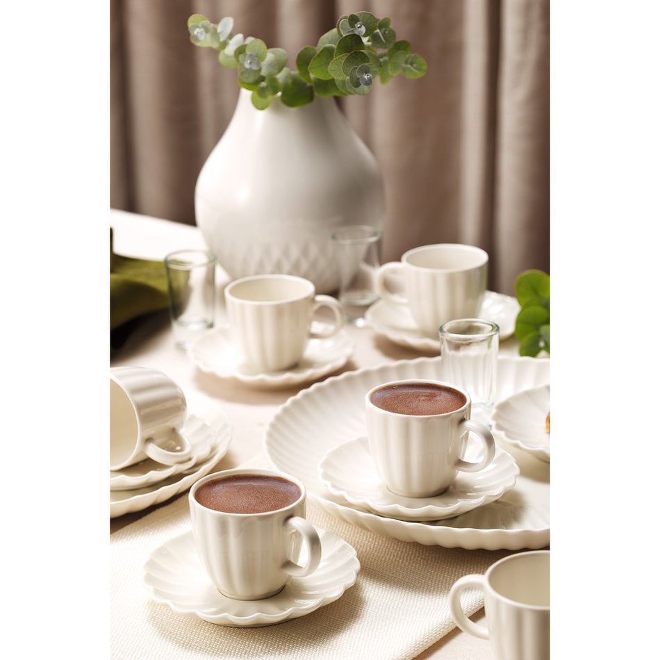 Kutahya Porselen Bone Luz 12-Piece Turkish Coffee Cup Set, White, for 6 - MALLTURK
