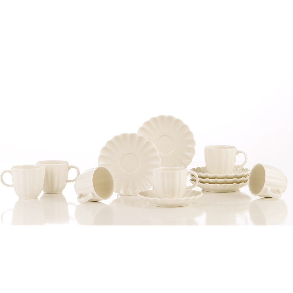 Kütahya Porselen Bone Luz 12-Piece Turkish Coffee Cup Set, White, for 6