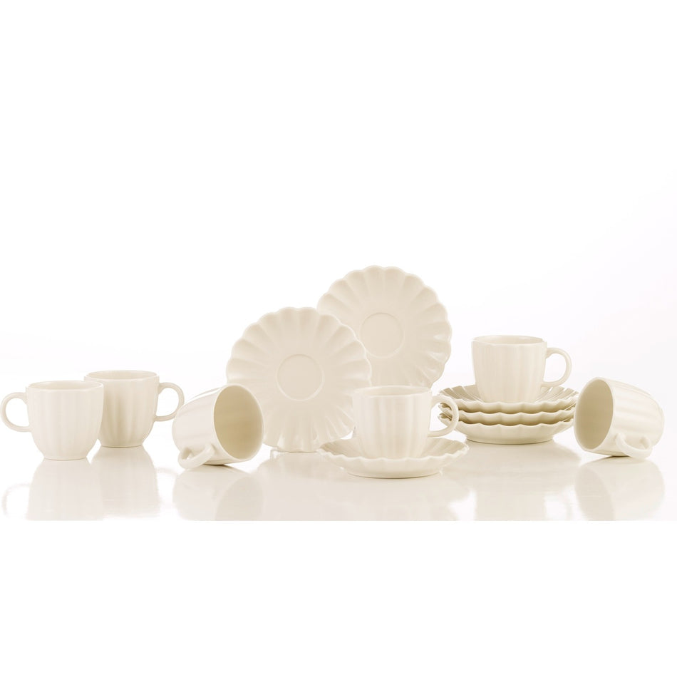 Kutahya Porselen Bone Luz 12-Piece Turkish Coffee Cup Set, White, for 6 - MALLTURK