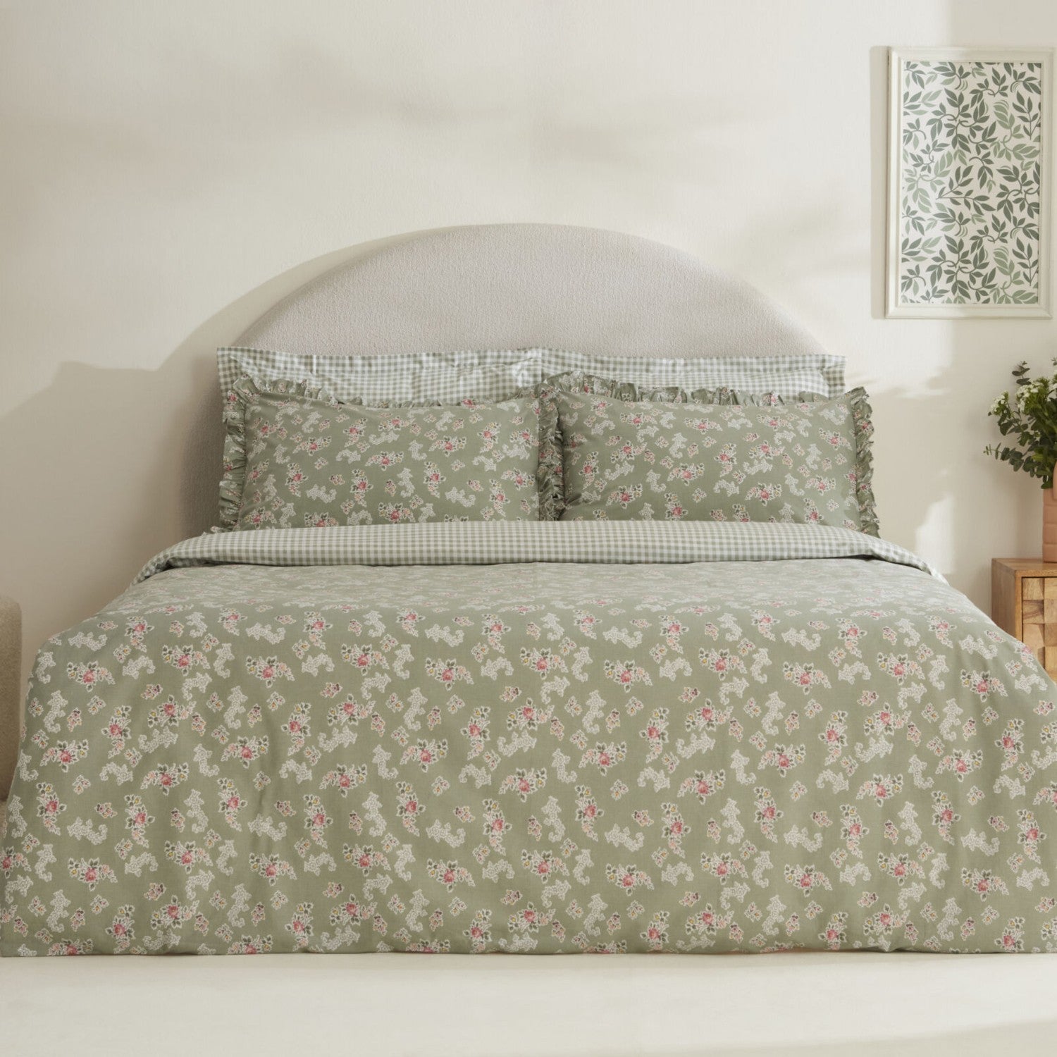 Karaca Home Carlo 100% Cotton Single Duvet Cover Set, Sage - MALLTURK