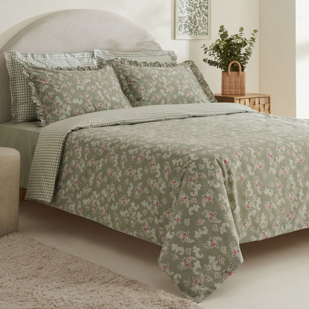 Karaca Home Carlo 100% Cotton Single Duvet Cover Set, Sage - MALLTURK