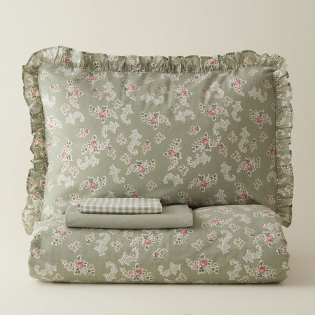 Karaca Home Carlo %100 Cotton Single Duvet Cover Set Sage Green - MALLTURK