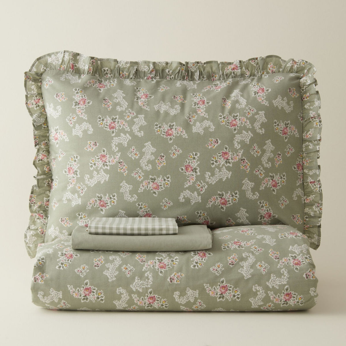 Karaca Home Carlo 100% Cotton Single Duvet Cover Set, Sage - MALLTURK