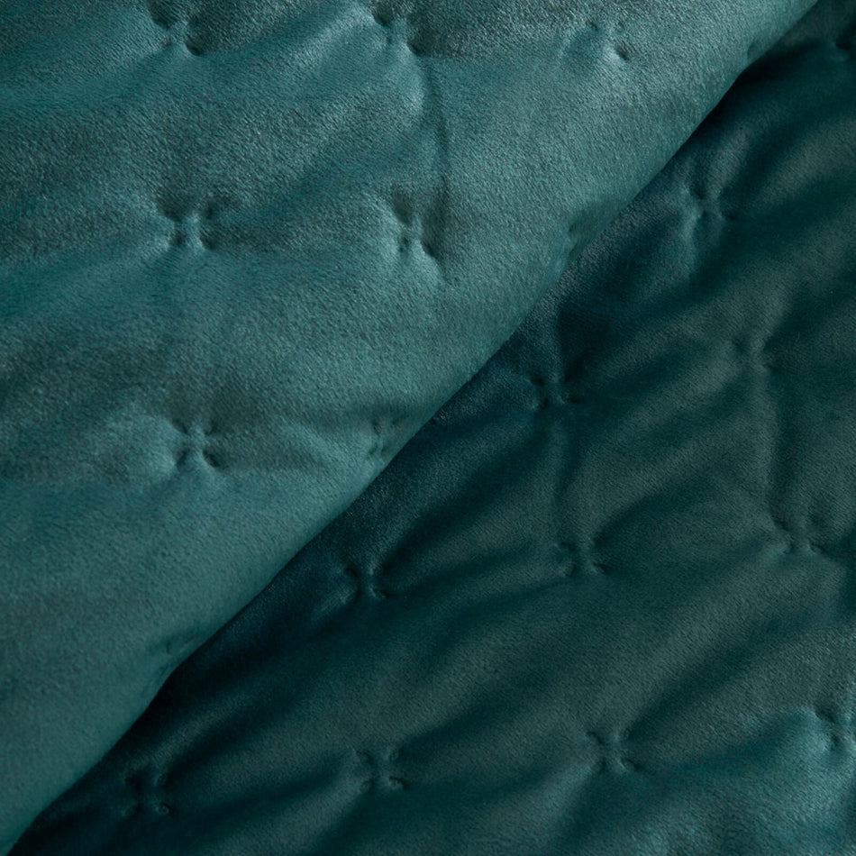 Karaca Home Granel Double Velvet Bedspread in Petroleum - MALLTURK